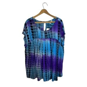 Weekend Suzanne Betro Tie dye Babydoll Top Blue & Purple Plus Size 2X Boho Beach
